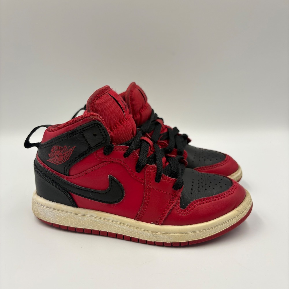 Nike Air Jordan 1 Mid‎ Bred Kids Red Black Sneakers 640734-660